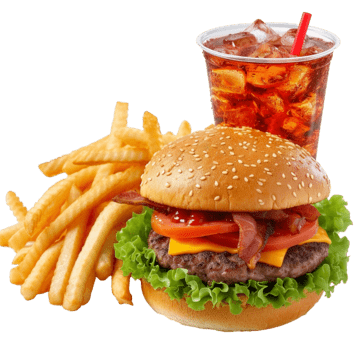 Chicken  burger meal = chips, drink